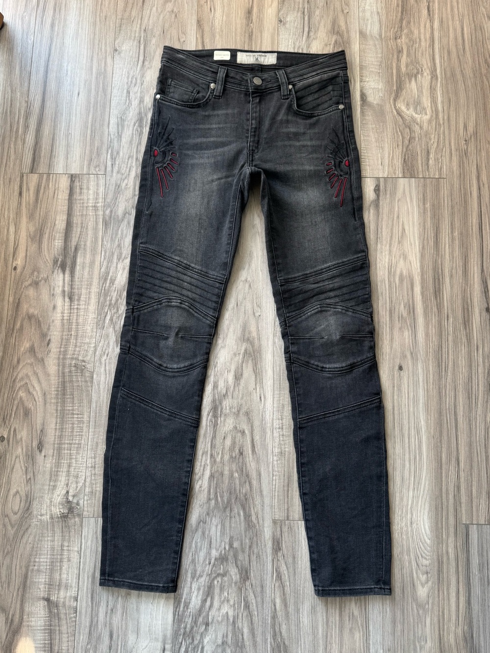 2016 Miss Me Faded Black Skinny Moto Jeans - Kate Native Tribal